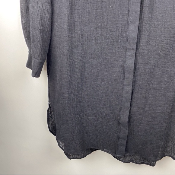 Seafolly Australia Crinkle Beach Shirt Black Size Medium Button Roll Sleeves - Picture 9 of 14